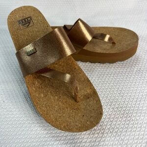 Reef Cushion Sol Hi Womens Size 10 Rose Gold Metallic Platform Cork Sandals